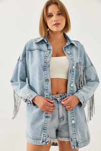 Püsküllü Denim Ceket 60351235 - Mavi