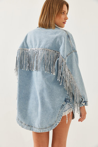 Püsküllü Denim Ceket 60351235 - Mavi
