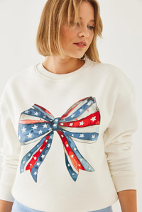Renkli Kelebek Baskılı Sweatshirt MBHS019 60601019 - Ekru