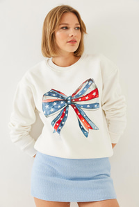 Renkli Kelebek Baskılı Sweatshirt MBHS019 60601019 - Ekru