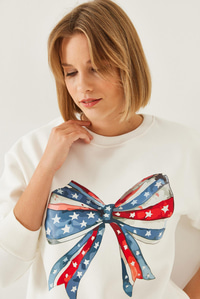Renkli Kelebek Baskılı Sweatshirt MBHS019 60601019 - Ekru