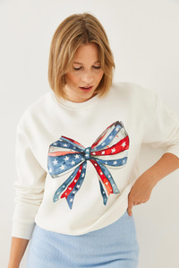 Renkli Kelebek Baskılı Sweatshirt MBHS019 60601019 - Ekru