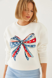 Renkli Kelebek Baskılı Sweatshirt MBHS019 60601019 - Ekru