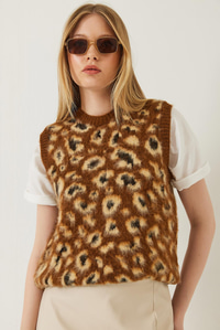 Şardonlu Leopar Desenli Süveter 20246281 - Kahverengi-Camel