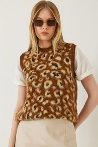 Şardonlu Leopar Desenli Süveter 20246281 - Kahverengi-Camel