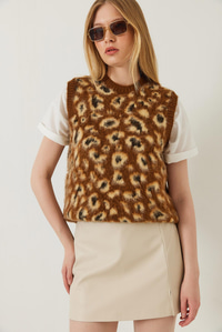 Şardonlu Leopar Desenli Süveter 20246281 - Kahverengi-Camel