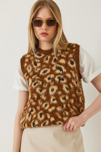Şardonlu Leopar Desenli Süveter 20246281 - Kahverengi-Camel