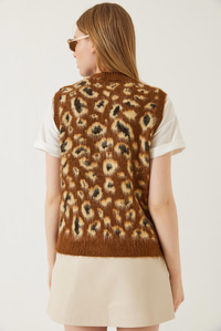 Şardonlu Leopar Desenli Süveter 20246281 - Kahverengi-Camel