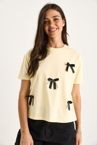 Saten Kurdela Aksesuarlı Taş Detaylı T-Shirt 60602011 - Tereyağ
