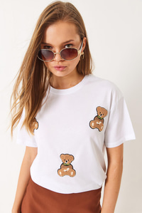 Süzene Teddy Nakışlı Regular T-Shirt 6544 60283067 - Beyaz