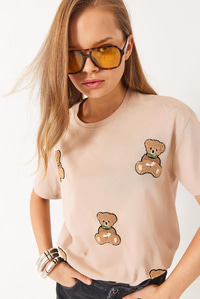 Süzene Teddy Nakışlı Regular T-Shirt 6544 60283067 - Bej