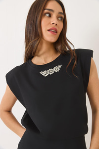 Taş Detaylı Vatkalı Kolsuz T-Shirt 3059 60283041 - Siyah