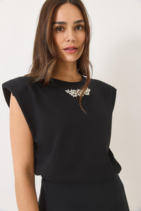 Taş Detaylı Vatkalı Kolsuz T-Shirt 3059 60283041 - Siyah