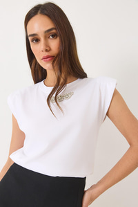 Taş Detaylı Vatkalı Kolsuz T-Shirt 3059 60283041 - Beyaz