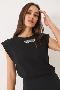 Taş Detaylı Vatkalı Kolsuz T-Shirt 3059 60283041 - Siyah
