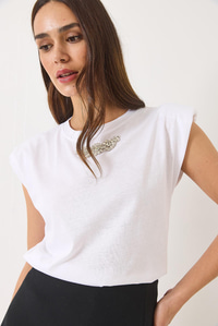 Taş Detaylı Vatkalı Kolsuz T-Shirt 3059 60283041 - Beyaz