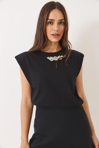 Taş Detaylı Vatkalı Kolsuz T-Shirt 3059 60283041 - Siyah