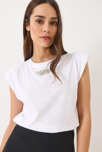 Taş Detaylı Vatkalı Kolsuz T-Shirt 3059 60283041 - Beyaz