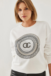 Taş İşlemeli Sweatshirt 1562 60251965 - Beyaz SWEATSHİRT modelleri