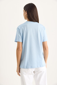 Taşlı Kalp Aksesuarlı Normal Kalıp Pamuklu T-Shirt 60602069 - Bebe Mavisi