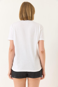 Taşlı Kalp Detaylı Kısa Kollu Pamuklu T-Shirt 60602038 - Beyaz