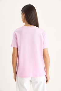 Taşlı Kalp Pencereli Pamuklu T-Shirt 60602073 - Şeker Pembe