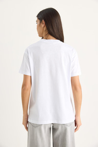 Taşlı Kalp Pencereli Pamuklu T-Shirt 60602073 - Beyaz