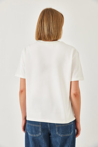 Teddy Desenli Bisiklet Yaka Basic Tshirt 60261344 - Beyaz