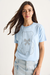 Teddy Kurdele Detaylı Taşlı T-Shirt 60602035 - Bebe Mavisi