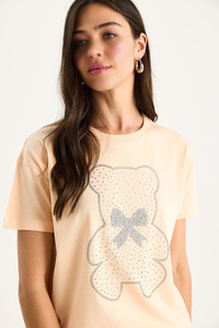 Teddy Kurdele Detaylı Taşlı T-Shirt 60602035 - Yavru Ağzı