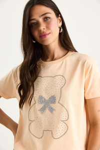 Teddy Kurdele Detaylı Taşlı T-Shirt 60602035 - Yavru Ağzı