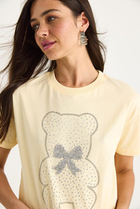 Teddy Kurdele Detaylı Taşlı T-Shirt 60602035 - Tereyağ