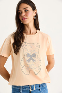 Teddy Kurdele Detaylı Taşlı T-Shirt 60602035 - Yavru Ağzı