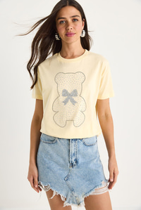 Teddy Kurdele Detaylı Taşlı T-Shirt 60602035 - Tereyağ