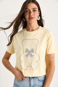 Teddy Kurdele Detaylı Taşlı T-Shirt 60602035 - Tereyağ