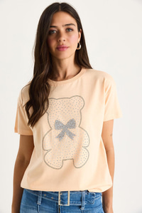 Teddy Kurdele Detaylı Taşlı T-Shirt 60602035 - Yavru Ağzı