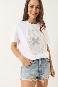 Teddy Kurdele Detaylı Taşlı T-Shirt 60602035 - Beyaz