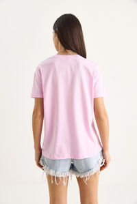 Teddy Kurdele Detaylı Taşlı T-Shirt 60602035 - Pembe