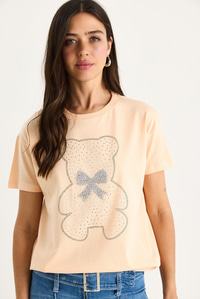 Teddy Kurdele Detaylı Taşlı T-Shirt 60602035 - Yavru Ağzı