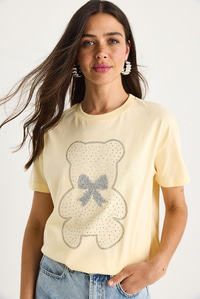 Teddy Kurdele Detaylı Taşlı T-Shirt 60602035 - Tereyağ