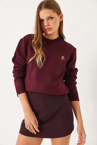 Teddy Nakışlı Basic Kazak 20247602 - Bordo