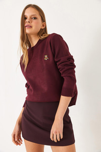 Teddy Nakışlı Basic Kazak 20247602 - Bordo