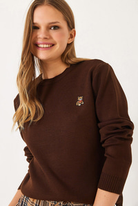 Teddy Nakışlı Basic Kazak 20247602 - Kahve