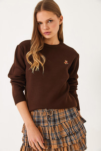 Teddy Nakışlı Basic Kazak 20247602 - Kahve
