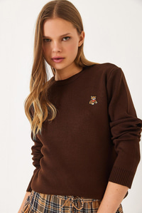 Teddy Nakışlı Basic Kazak 20247602 - Kahve