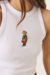 Teddy Nakışlı Fitilli Slim Crop Atlet  60284025 - Beyaz