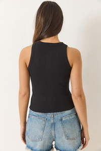 Teddy Nakışlı Fitilli Slim Crop Atlet  60284025 - Siyah