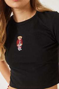 Teddy Nakışlı Kısa Kollu Fit Crop T-Shirt 60284004 - Siyah
