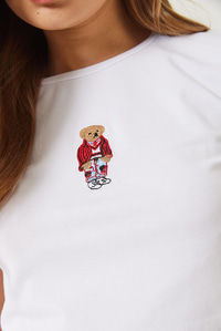 Teddy Nakışlı Kısa Kollu Fit Crop T-Shirt 60284004 - Beyaz