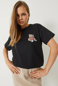 Teddy Nakışlı Salaş Basic T-Shirt 60284019 - Siyah